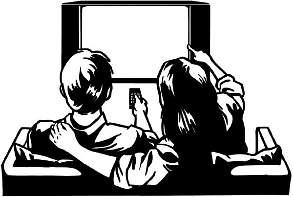 Two people watching TV vinyl sticker. Customize on line. Radio Television Video 078-0156